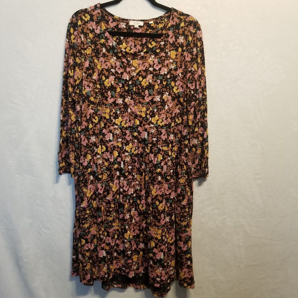 Fat Face 14 Dress Knee Length Brown Floral Cottagecore Button Front Bodice